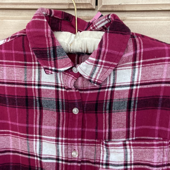 GAP boyfriend flannel shirt sz S plaid fuchsia black NWT - Picture 2 of 8